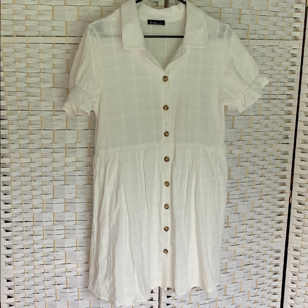 Off white dress with tortoise buttons.